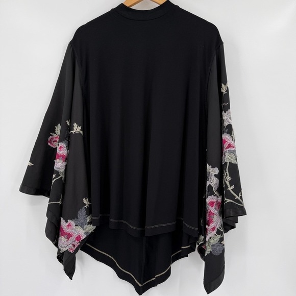 Free People Sweaters - Free People‎ Womens Kimono Sleeve Embroidered Poncho Top Black Size S Boho Fairy